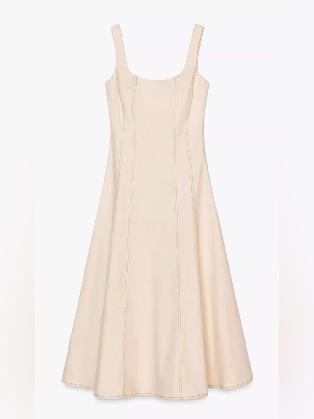 Zara Cream Square-Neck Midi A-Line Dress